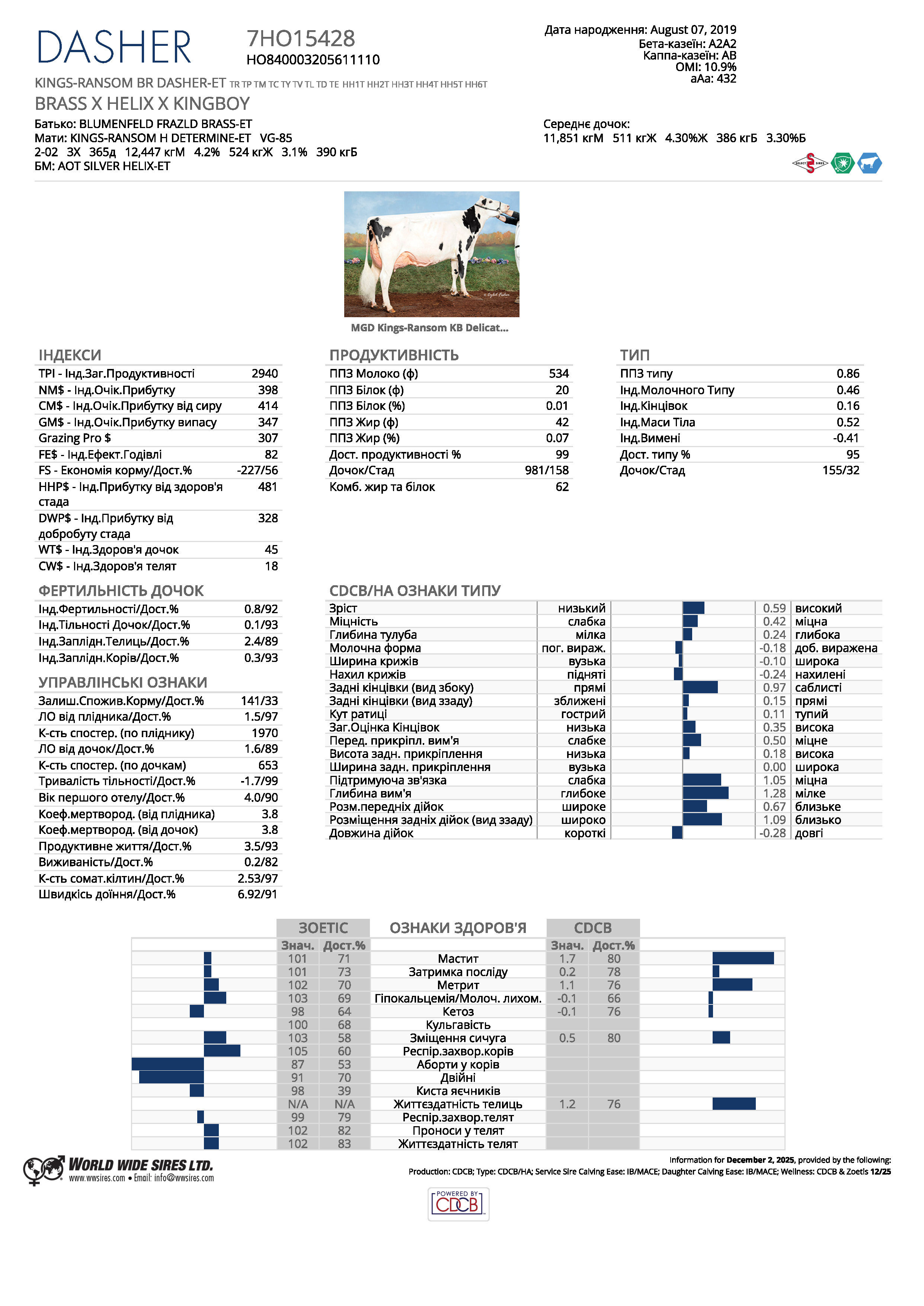 спермопродукція бугай DASHER голштин