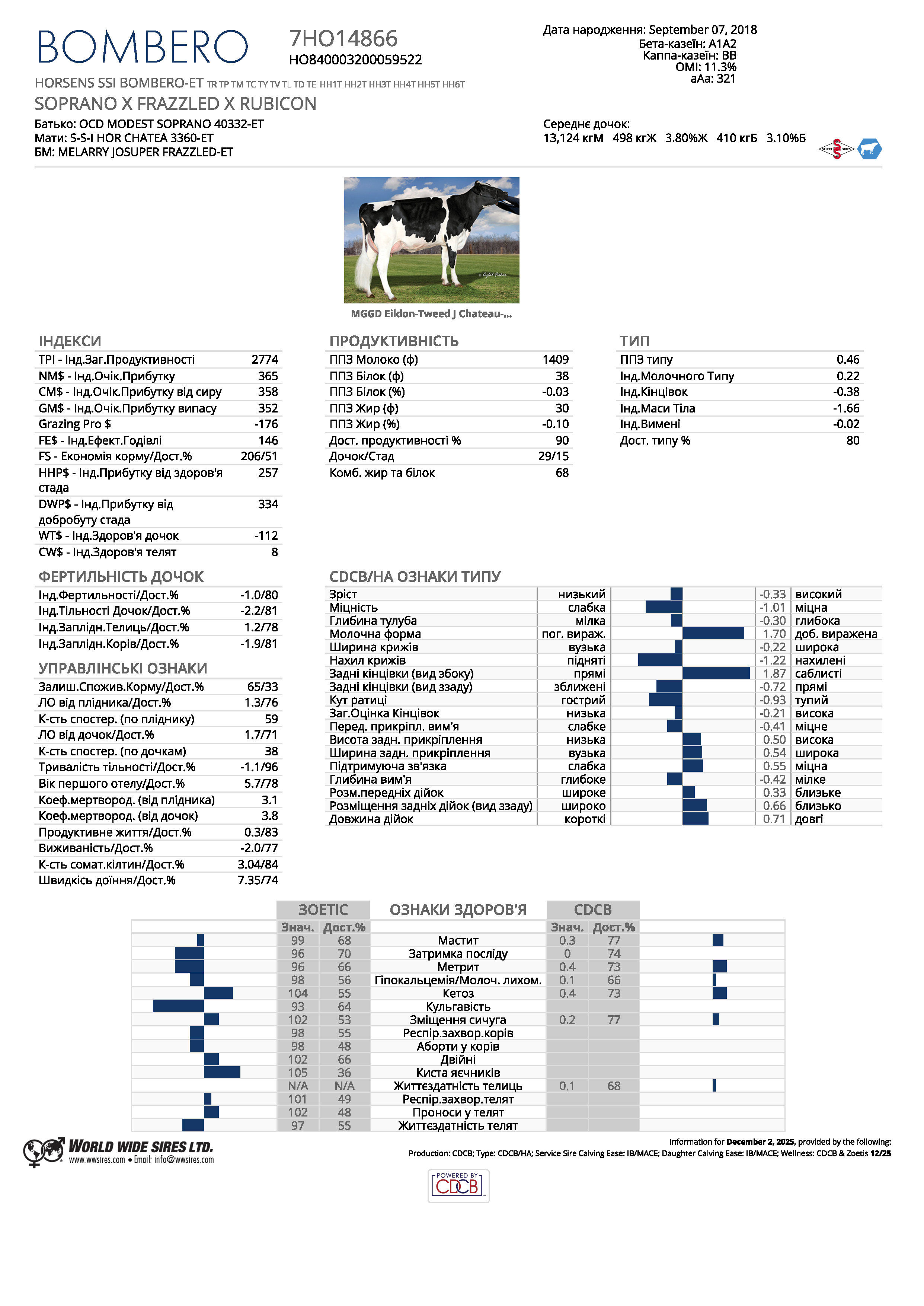 спермопродукція бугай BOMBERO голштин