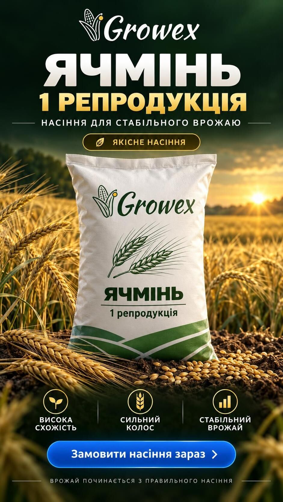 Озимий ячмінь Достойний (Перша репродукція) (бег,міш)