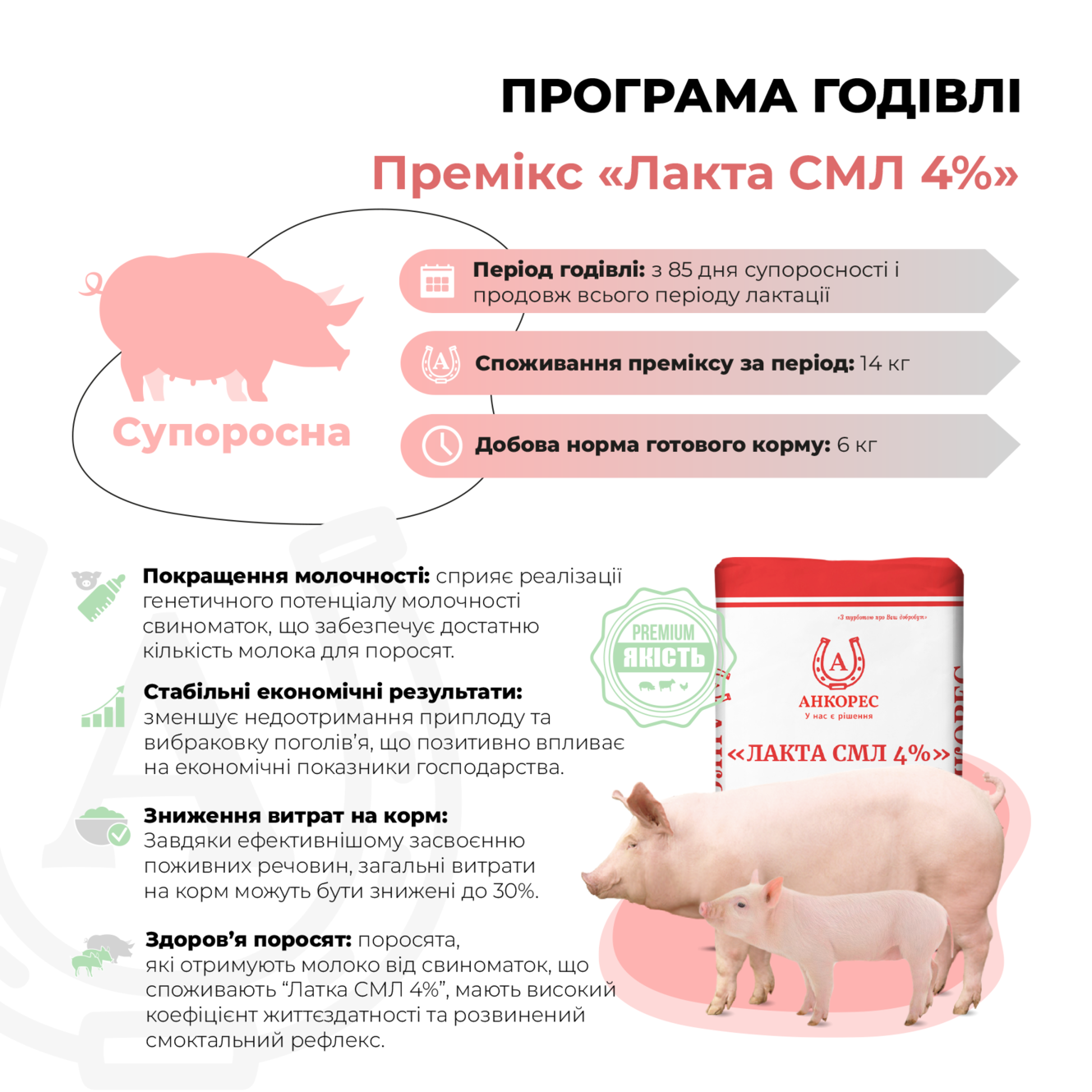 Премікс для свиноматок лактуючих «Лакта СМЛ 4%» Ankores (10кг)