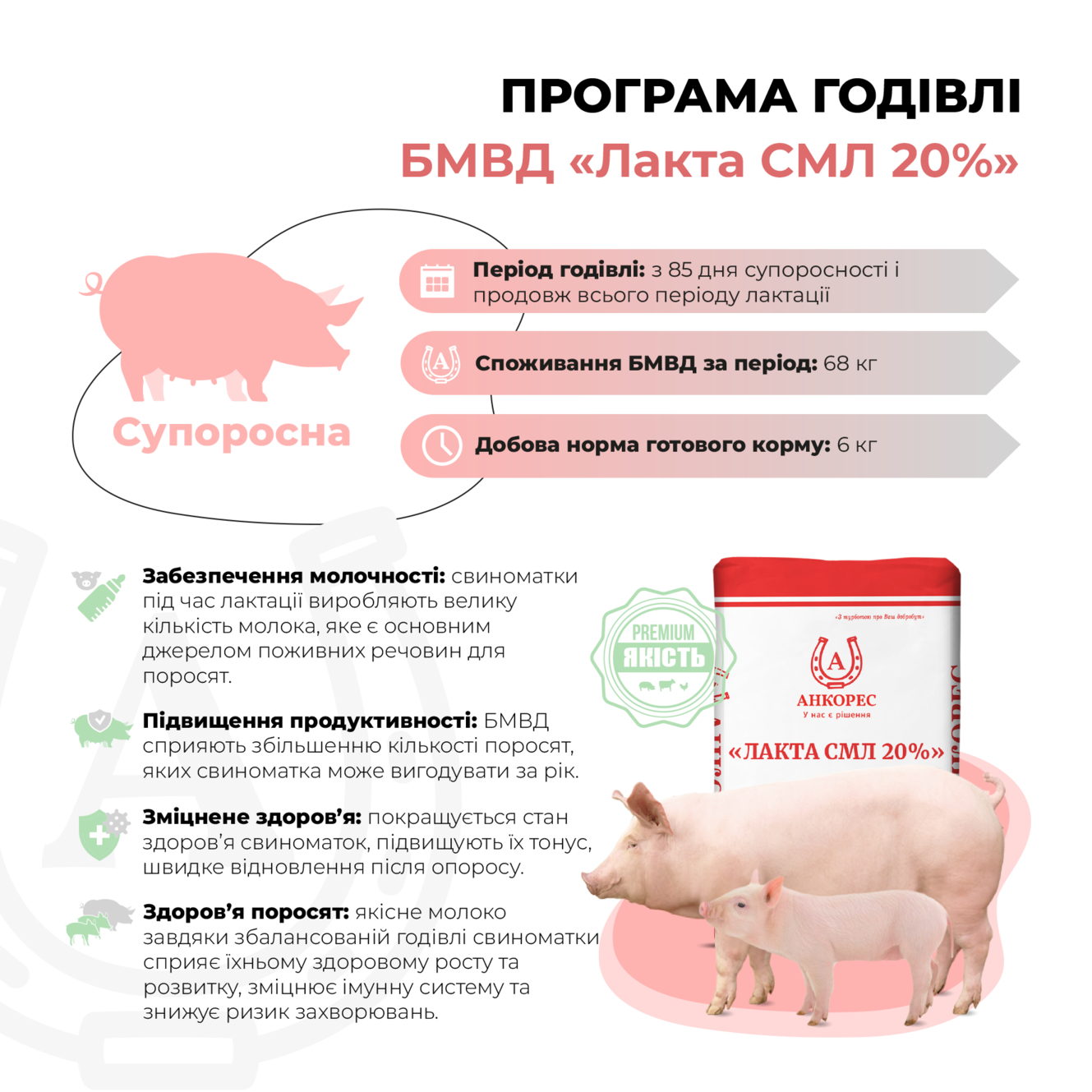 БМВД для свиноматок лактуючих «Лакта СМЛ 20%» Ankores (25кг)